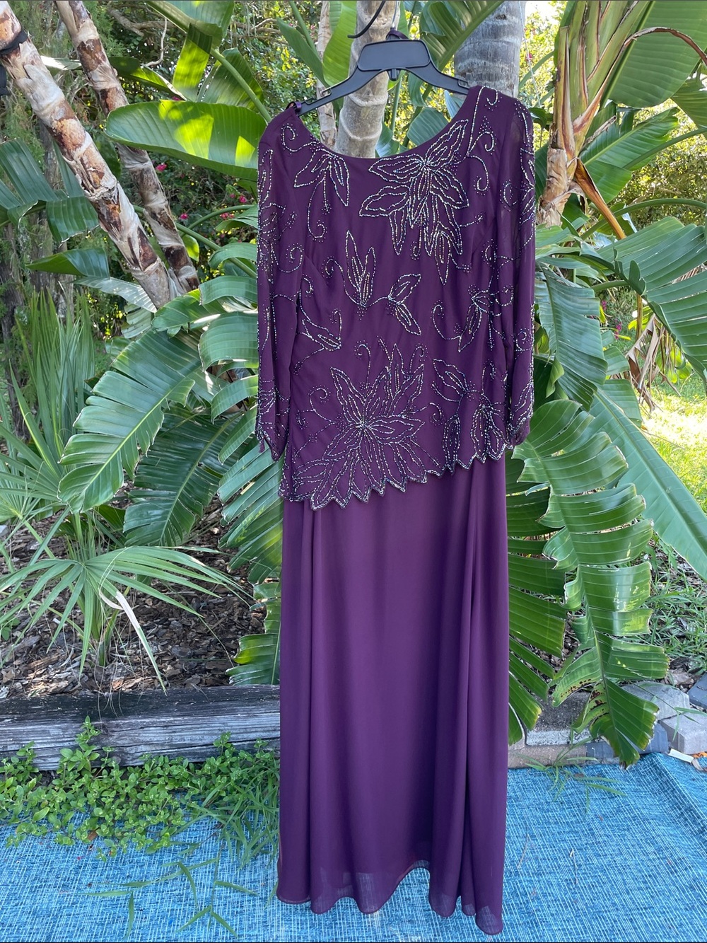 Purple beaded floral drop waist mother of the bride dress